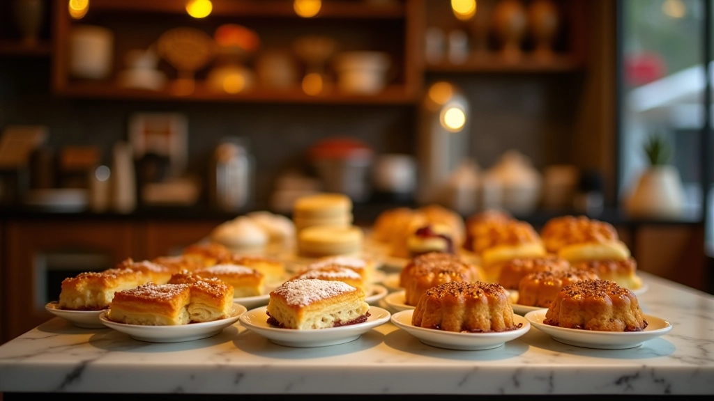 Turkish pastry display with baklava and modern desserts in Istanbul café